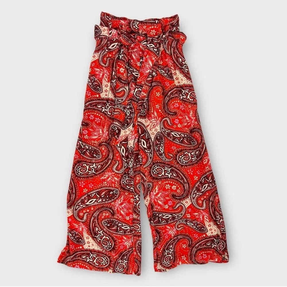 Free People Wide Leg Pants Women's Size Small Red Orange Paisley Print